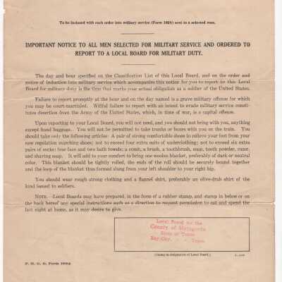 Notice to All Men Selected for Military Service