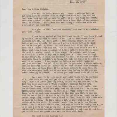 Letter Laney Hutchinson to Mr. & Mrs. McGehee 12 Dec. 1944