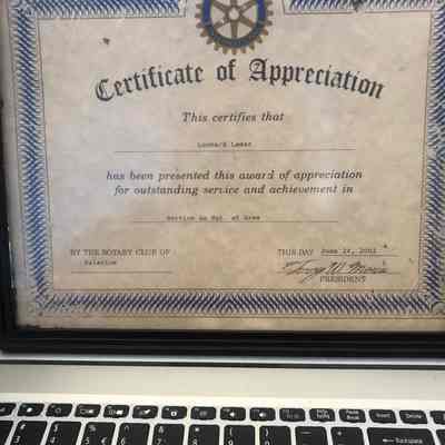 Certificate of Appreciation to Leonard Lamar