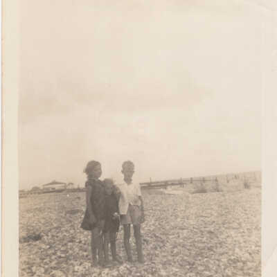 Kids on the oyster shells