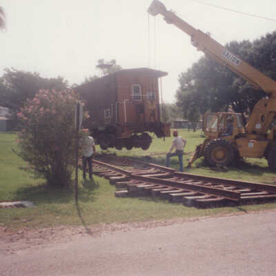 Installing Caboose at Railroad Park