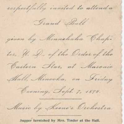 Minnehaha Chapter Grand Ball Sept. 7, 1894