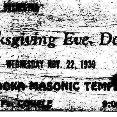 Thanksgiving Evening Dance Ticket Nov. 22, 1939