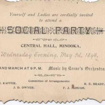 Social Party at Central Hall May 2, 1894