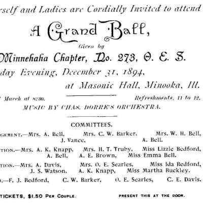 A Grand Ball given by the Minnehaha Chapter, Dec. 31, 1894
