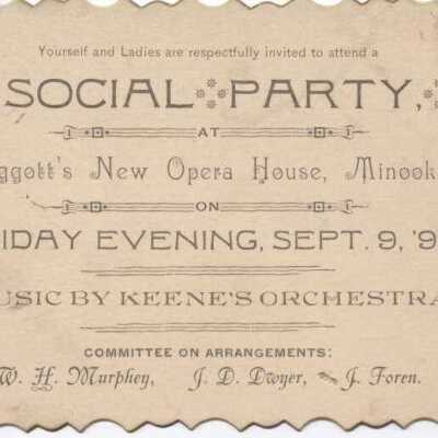 Leggott's Opera House Social Party Invitiation Sept. 9, 1892