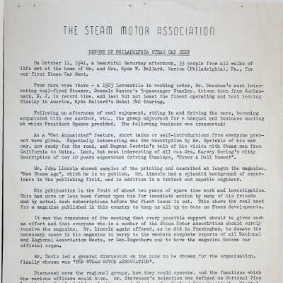 1941 report of the first steam car meet
