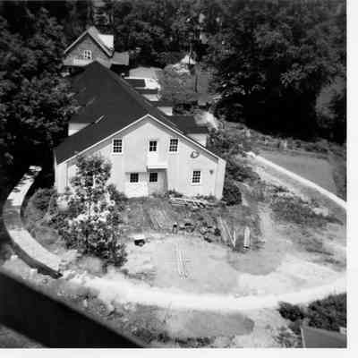 Aerial view of the museum and the back curve of the Auburn Valley Railroad, 1960