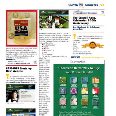 Trade journal clipping highlighting Crowell Tape Corporation 100th anniversary, 2006