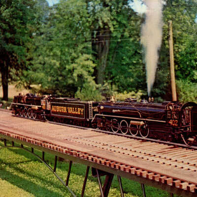 Postcard of both steam locomotive on Broad Run Trestle, 1971