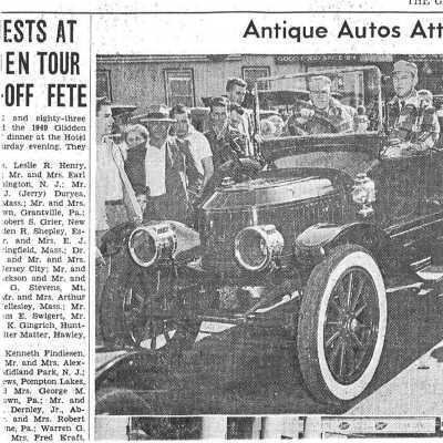 1949 Glidden Tour - clipping from "The Gettysburg Times" with photo of Tom Marshall in 1914 Stanley