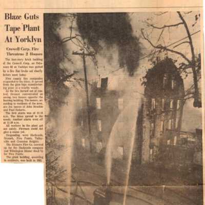 Wilmington Evening Journal clipping of Crowell Tape mill fire, 1964