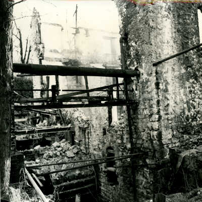 Crowell Tape Mill main building after fire, 1964