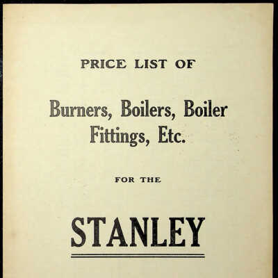 Price List of Stanley Burners, Boilers and Fittings - 14, 16, 18, and 23 inch