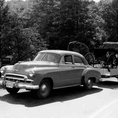1949 Glidden Tour - M Gallagher with his 1907 MacIntyre (trailered)