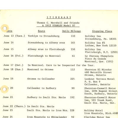 1972 Transcontinental Tour itinerary
