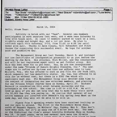 2004 memo from Thomas C Marshall, Jr., regarding the formation of Friends of Auburn Heights
