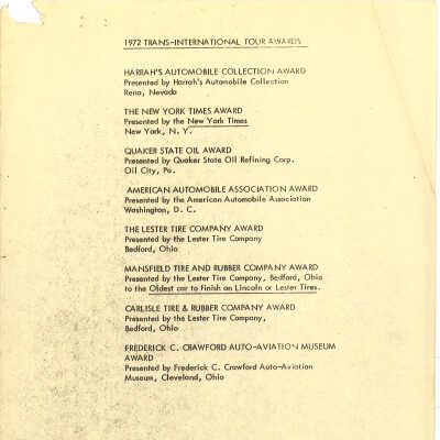 1972 Transcontinental Tour awards