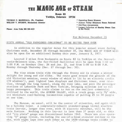 Promotional flyer for Magic Age of Steam, Christmas 1976