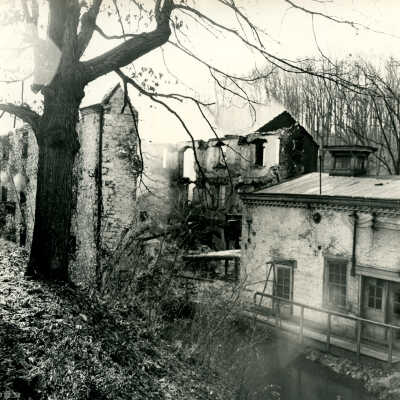 Crowell Tape Mill building after fire, 1964