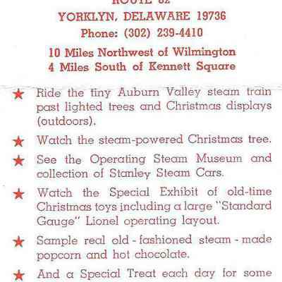 1977 Rack card for 7th Annual "Old Fashioned Christmas" at Magic Age of Steam