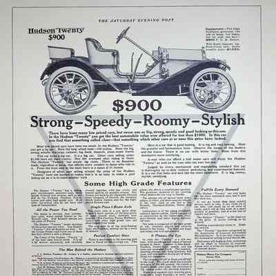 1909 advertisement for Hudson Motor Car in "The Saturday Evening Post"