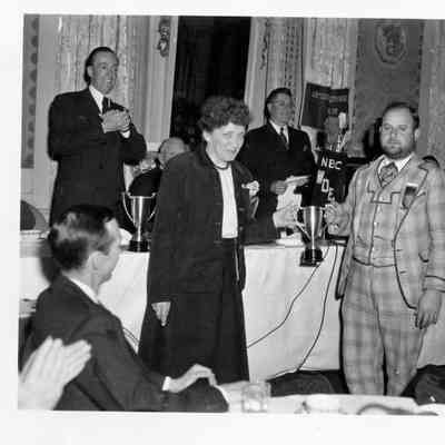 1949 Glidden Tour - awards ceremony with Mr and Mrs Bud Gillen receiving first prize