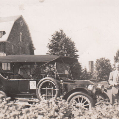 1951 Glidden Tour - T Clarence Marshall and MJ Duryea with 1912 Stanley Touring Model 87 at Skytop, PA, 1951
