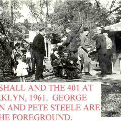 Thomas C Marshall, Jr, George Sargisson and Pete Steele with the 401 at West Yorklyn Station, 1961