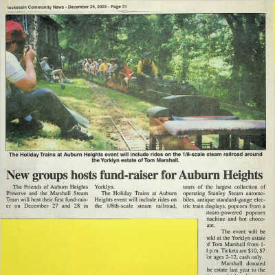 2003 - article about Holiday Trains at Auburn Heights event in Hockessin Community News
