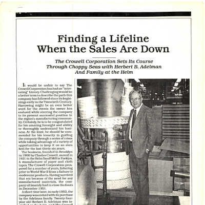 Trade article about the history of Crowell Tape Corporation, 1988