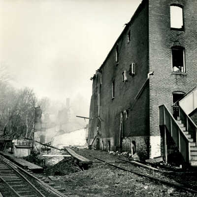 Crowell Tape Mill main building after fire, 1964