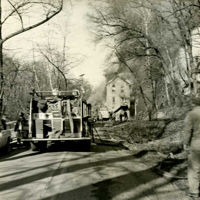 Crowell Tape Mill on fire, 1964