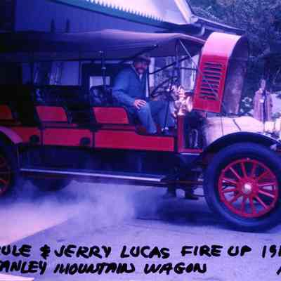 2004 - Bill Rule and Jerry Lucas firing up the 1915 Stanley Mountain Wagon