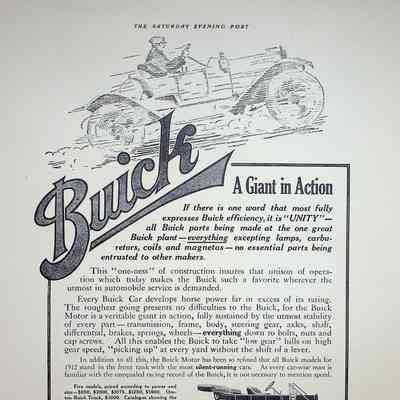 1912 advertisement for Buick Motor Company in "The Saturday Evening Post"
