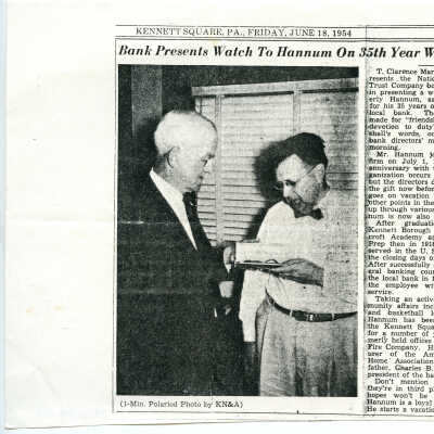 Clarence Marshall Presenting a watch to C. Beverly Hannum June 18, 1954