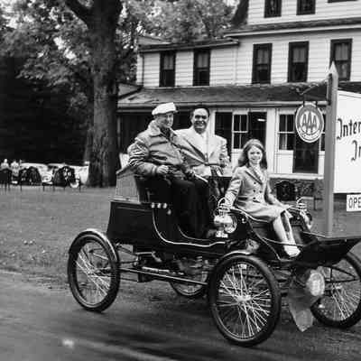 1955 Steam Car Meet - Stanley steam car with James Melton in front of Interlaken Inn