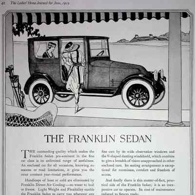 1919 advertisement for Franklin Sedan from "Ladies Home Journal"