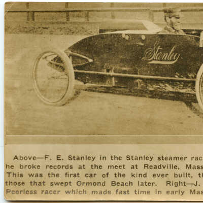 F. E. Stanley in Stanley steamer at Readville, Mass., May 30 1903
