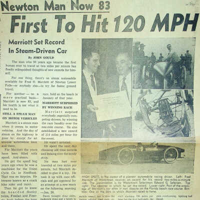 Clipping of "Boston Traveler" article regarding Fred Marriott's land speed record, 1956