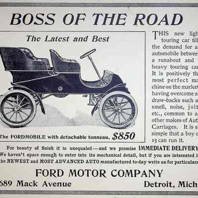 1903 advertisement for Ford Motor touring car in "The Saturday Evening Post"