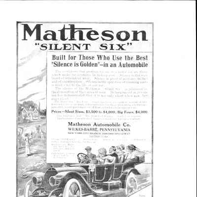 1911 Matheson "Silent Six" advertisement in May 1911 National Geographic
