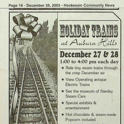 2003 - ad in Community News promoting Holiday Trains at Auburn Heights event