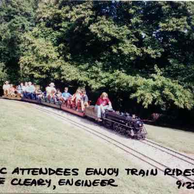 2002 - Anne Cleary engineering the steam train at the Steam Team picnic