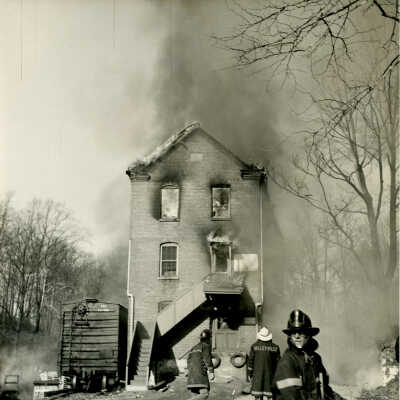 Crowell Tape Mill on fire, 1964