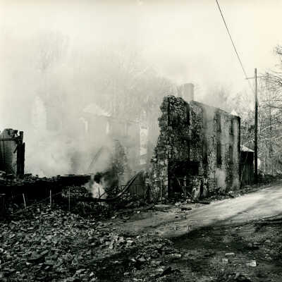 Crowell Tape Mill immediately after fire viewed from Route 82, 1964