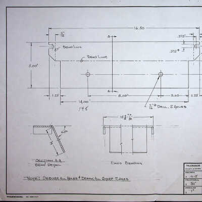 1992 blueprint of Mountain Car Company Model 1000 seat mounting bracket