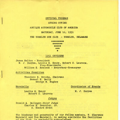 1951 Car Meet (Yorklyn, DE) official program cover
