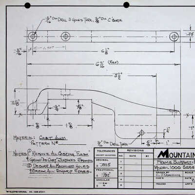 1993 blueprint of Mountain Car Company Model 1000 brake frame support