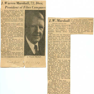 J. Warren Marshall, 72, Dies; President of Fibre Company